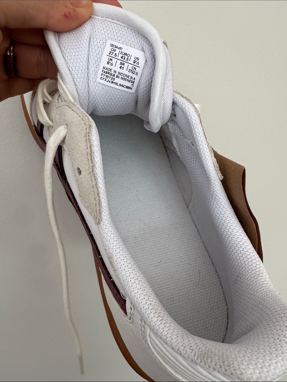 Men’s ASICS White Sneakers with Burgundy Stripes and Gum Sole - Picture 2 of 6